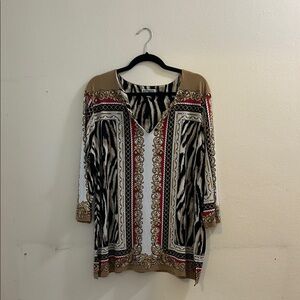 JM Collection Zebra Print Tunic with Red and Gold Accents